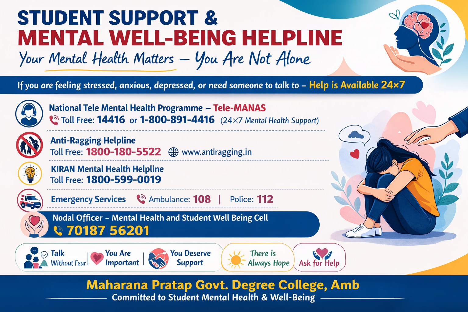 Student mental health helpline poster